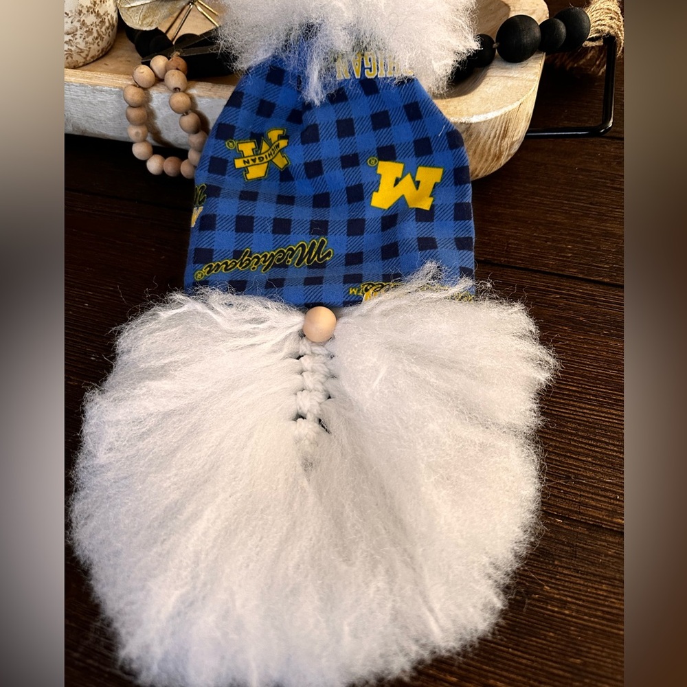 Hand crafted University of Michigan Santa gnome hanging holiday decor